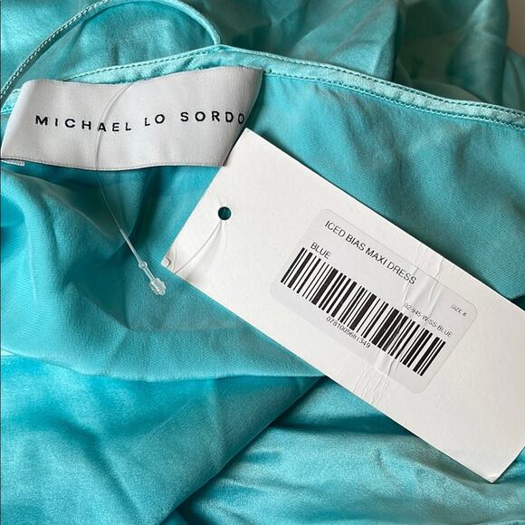 Michael Lo Sordo Iced Bias Draped Asymmetric Silk Maxi Dress in Blue Size 4 - Picture 10 of 12